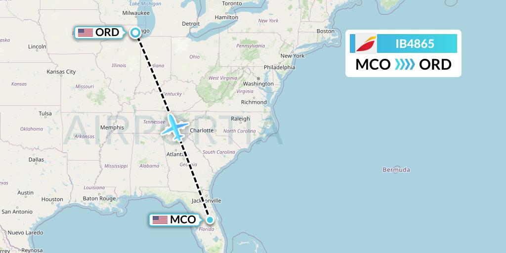 IB4865 Iberia Flight Map: Orlando to Chicago