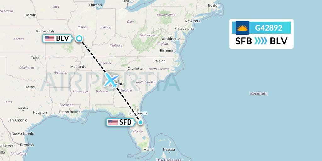 G42892 Allegiant Air Flight Map: Orlando to Belleville
