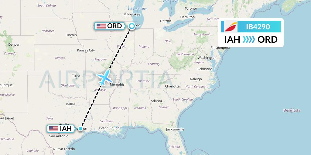 IB4290 Iberia Flight Map: Houston to Chicago