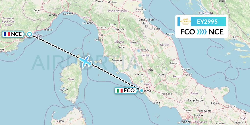 EY2995 Etihad Airways Flight Map: Rome to Nice