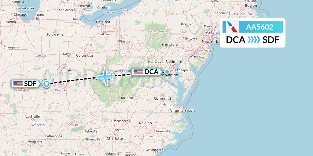 AA5602 American Airlines Flight Map: Washington to Louisville