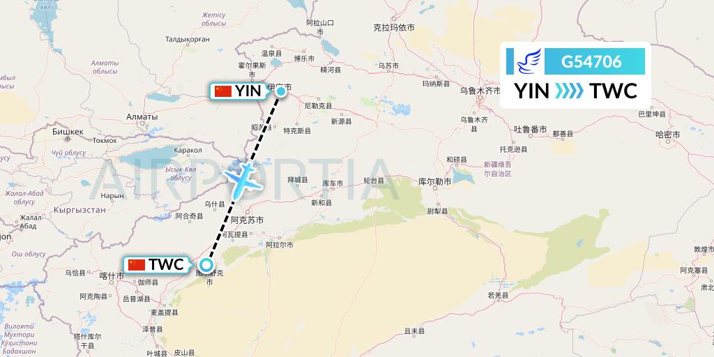 G54706 China Express Airlines Flight Map: Yining to Kashgar