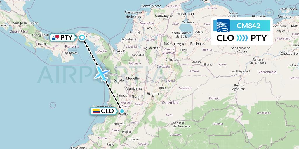 CM842 Copa Airlines Flight Map: Cali to Panama City