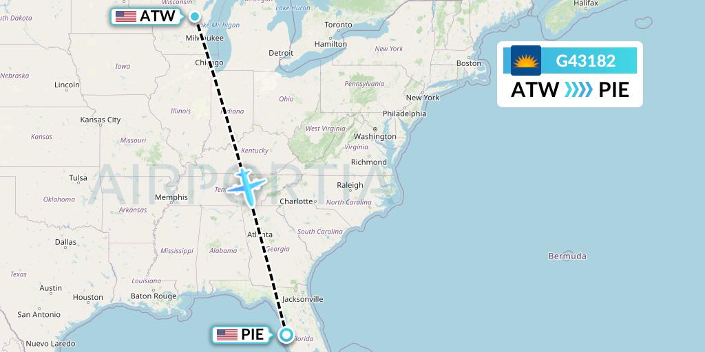 G43182 Allegiant Air Flight Map: Appleton to St. Petersburg
