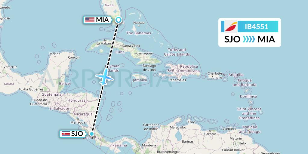IB4551 Iberia Flight Map: San Jose to Miami