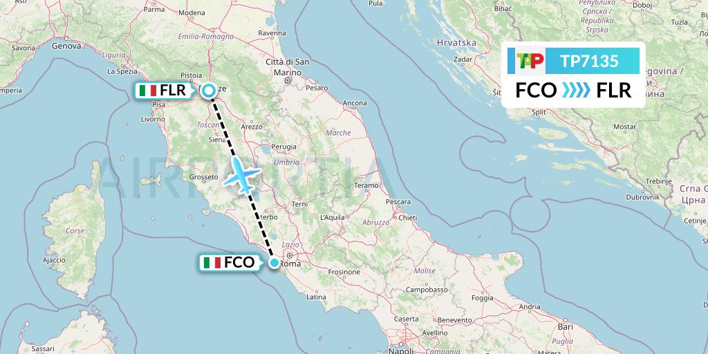 TP7135 TAP Portugal Flight Map: Rome to Florence