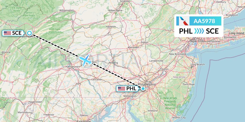AA5978 American Airlines Flight Map: Philadelphia to State College