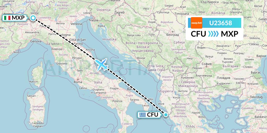 U23658 EasyJet Flight Map: Corfu to Milan