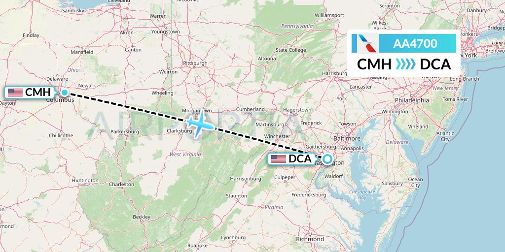 AA4700 American Airlines Flight Map: Columbus to Washington