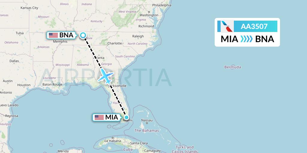 AA3507 American Airlines Flight Map: Miami to Nashville