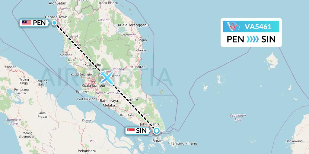 VA5461 Virgin Australia Flight Map: Penang to Singapore