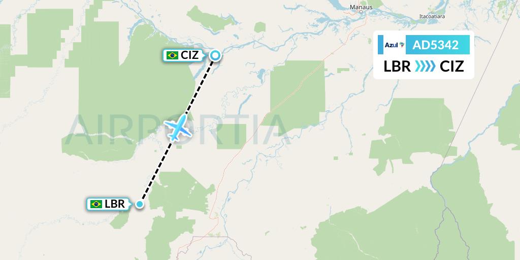 AD5342 Azul Brazilian Airlines Flight Map: Labrea to Coari