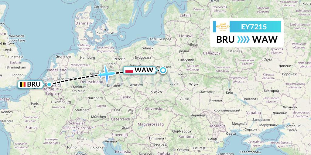 EY7215 Etihad Airways Flight Map: Brussels to Warsaw