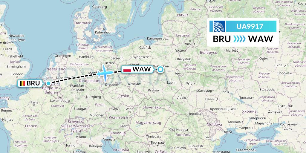 UA9917 United Airlines Flight Map: Brussels to Warsaw