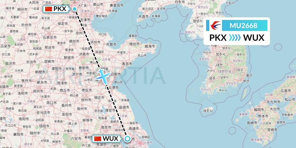 MU2668 China Eastern Airlines Flight Map: Beijing to Wuxi