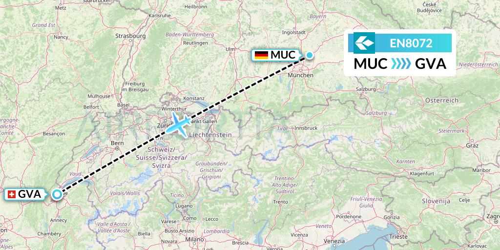 EN8072 Air Dolomiti Flight Map: Munich to Geneva