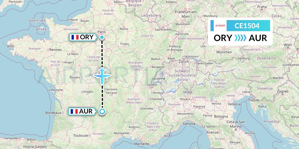 CE1504 Chalair Aviation Flight Map: Paris to Aurillac