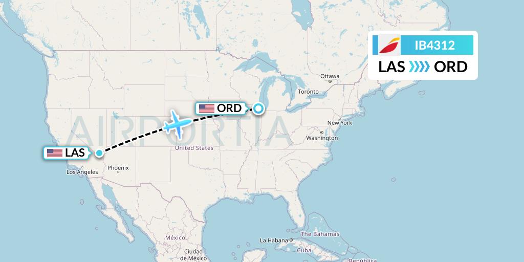 IB4312 Iberia Flight Map: Las Vegas to Chicago
