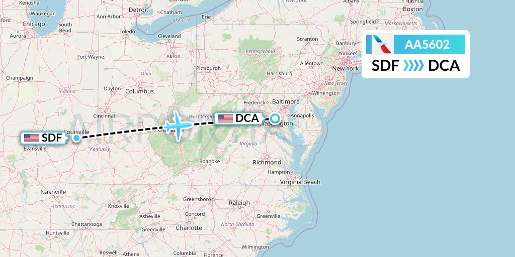 AA5602 American Airlines Flight Map: Louisville to Washington