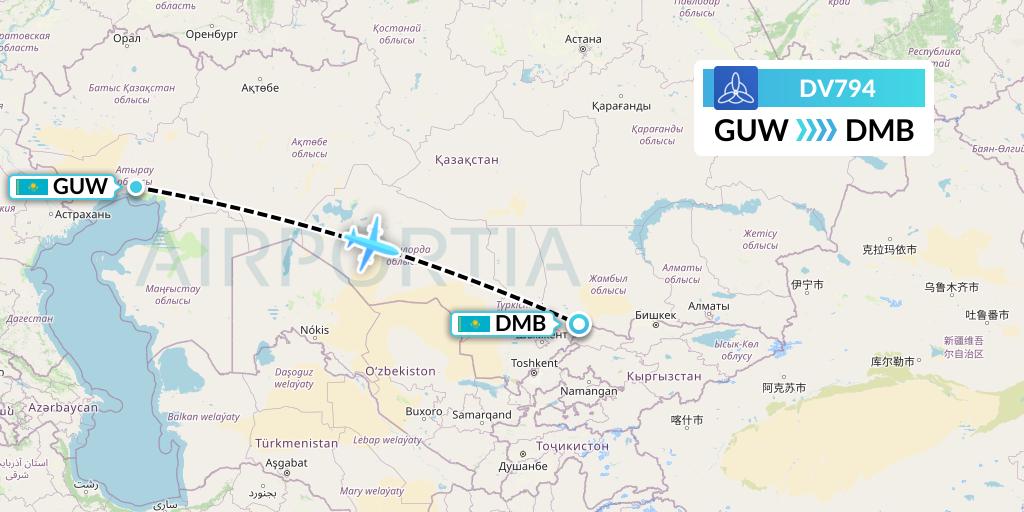 DV794 SCAT Flight Map: Atyrau to Taraz