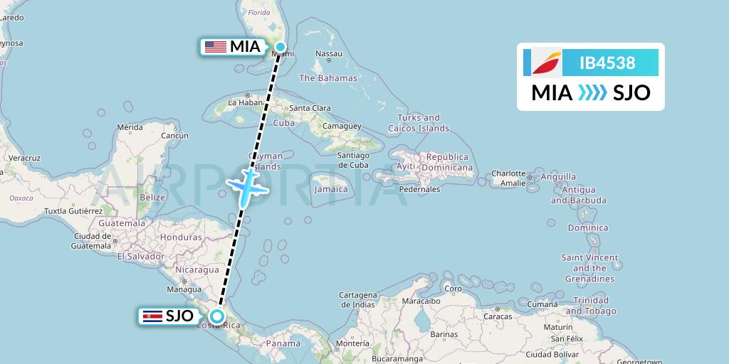 IB4538 Iberia Flight Map: Miami to San Jose