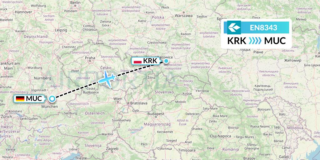EN8343 Air Dolomiti Flight Map: Krakow to Munich