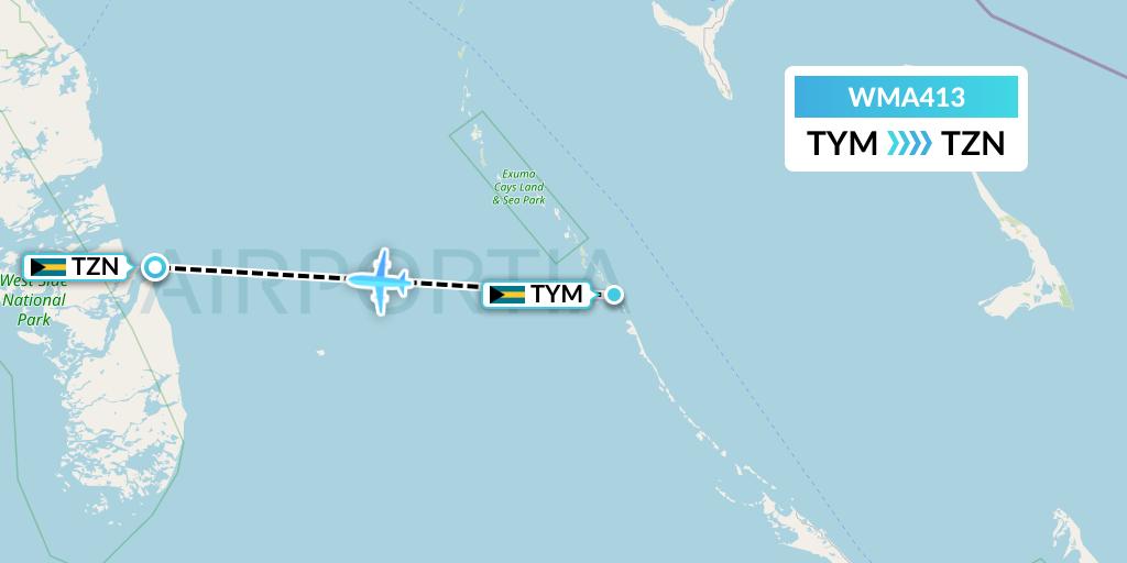 WMA413 Watermakers Air Flight Map: Bahamas to South Andros
