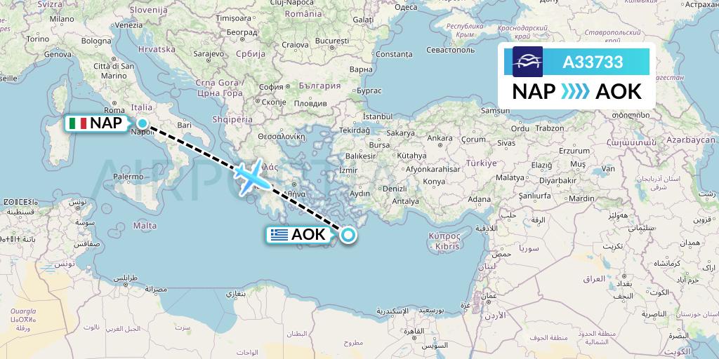 A33733 Aegean Airlines Flight Map: Naples to Karpathos