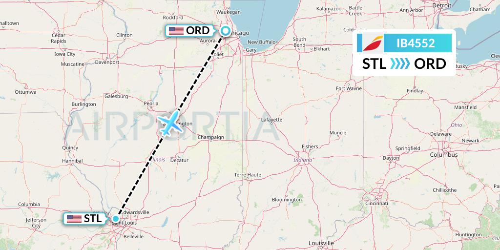 IB4552 Iberia Flight Map: St. Louis to Chicago