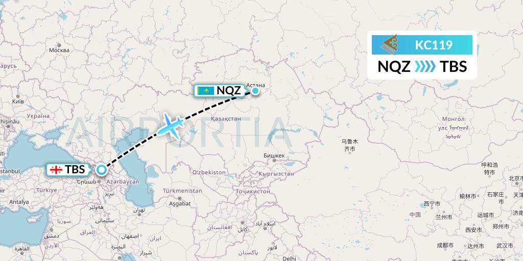 KC119 Air Astana Flight Map: Astana to Tbilisi