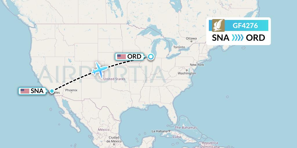 GF4276 Gulf Air Flight Map: Orange County to Chicago