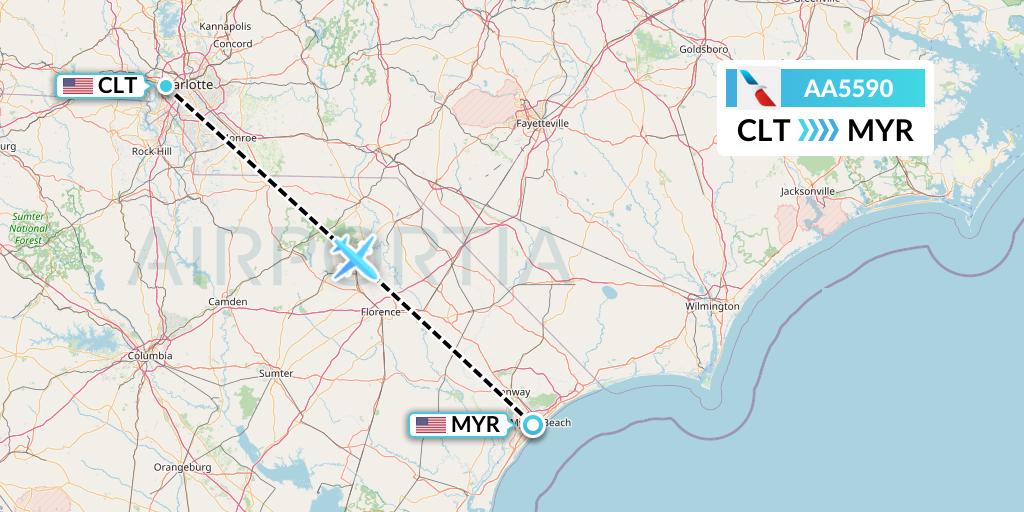 AA5590 American Airlines Flight Map: Charlotte to Myrtle Beach