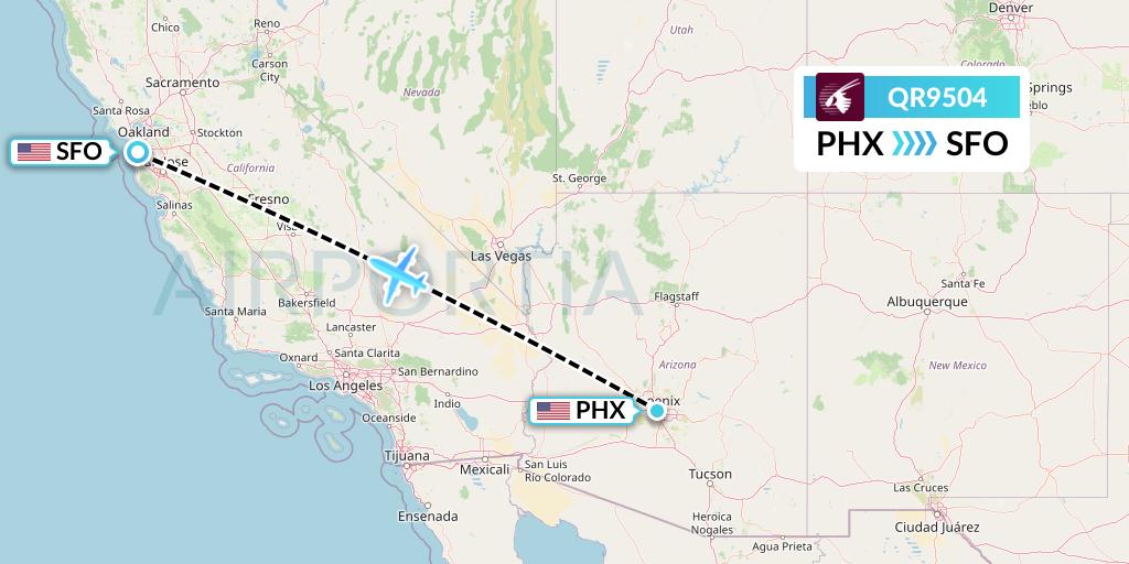 QR9504 Qatar Airways Flight Map: Phoenix to San Francisco