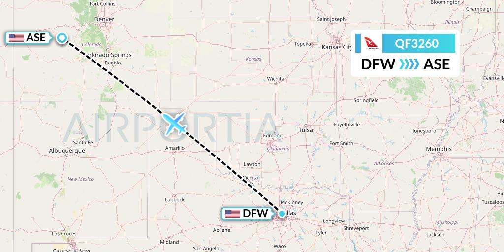 QF3260 Qantas Flight Map: Dallas to Aspen