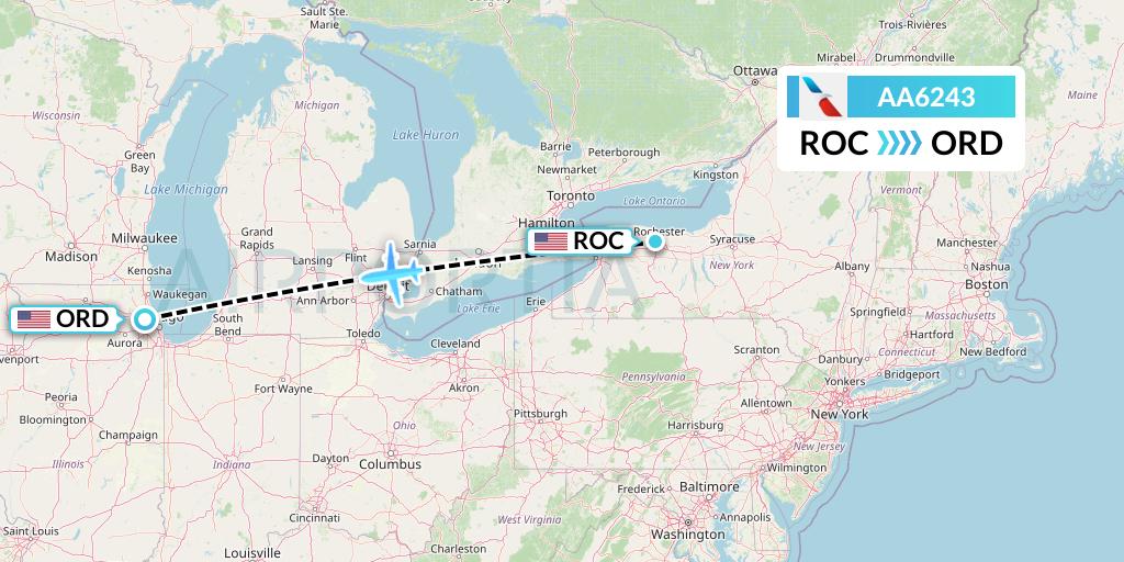 AA6243 American Airlines Flight Map: Rochester to Chicago