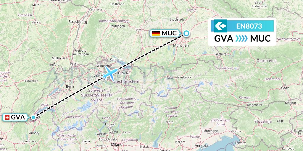 EN8073 Air Dolomiti Flight Map: Geneva to Munich