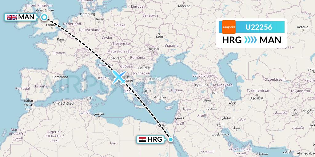 U22256 EasyJet Flight Map: Hurghada to Manchester