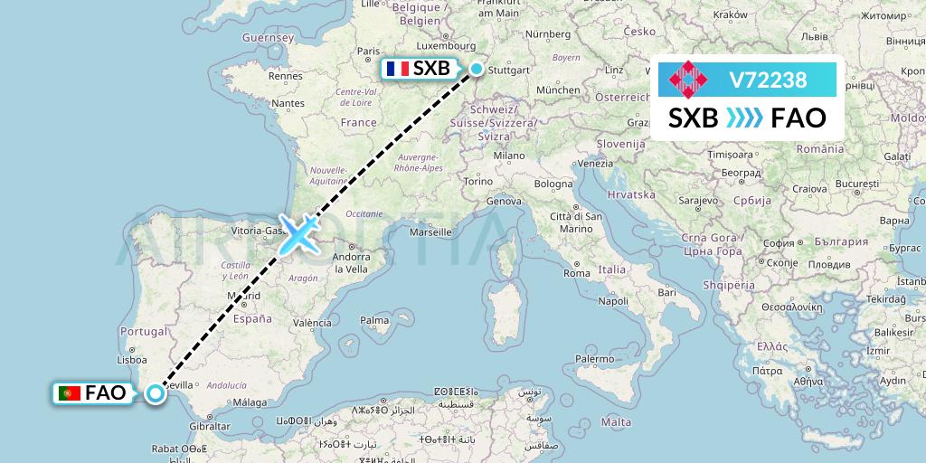 V72238 Volotea Flight Map: Strasbourg to Faro