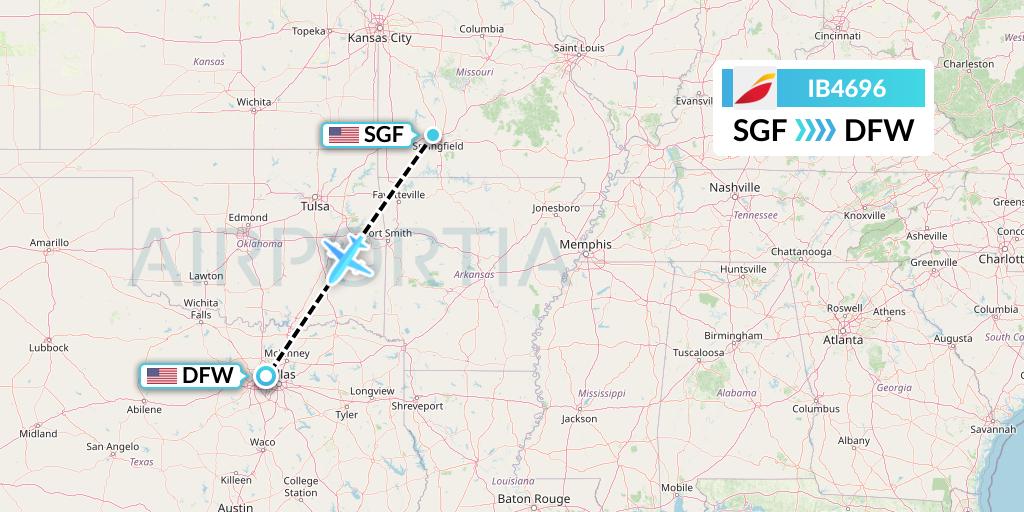 IB4696 Iberia Flight Map: Springfield to Dallas