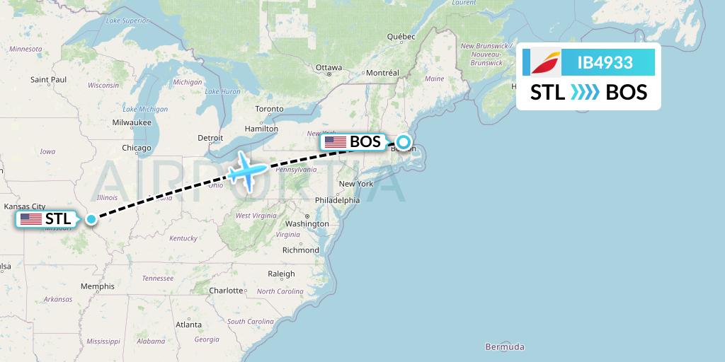IB4933 Iberia Flight Map: St. Louis to Boston