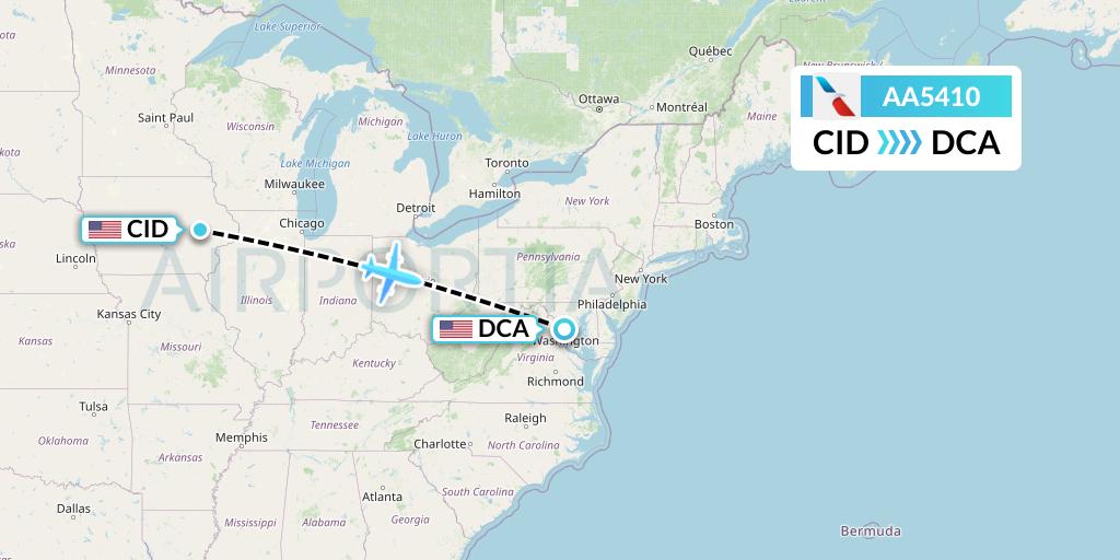AA5410 American Airlines Flight Map: Cedar Rapids to Washington