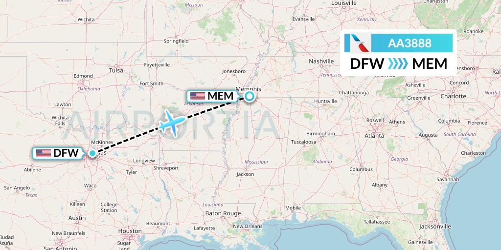 AA3888 American Airlines Flight Map: Dallas to Memphis