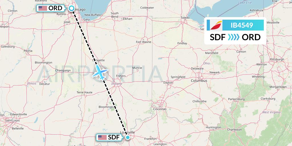 IB4549 Iberia Flight Map: Louisville to Chicago