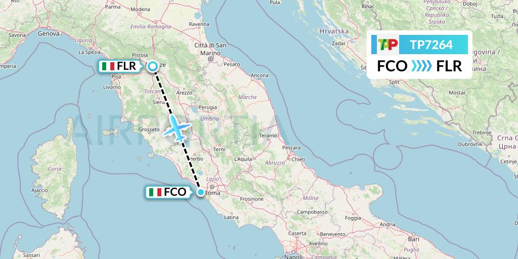 TP7264 TAP Portugal Flight Map: Rome to Florence