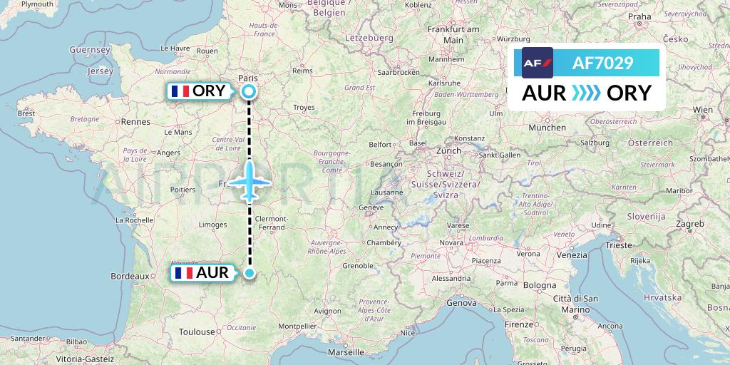 AF7029 Air France Flight Map: Aurillac to Paris