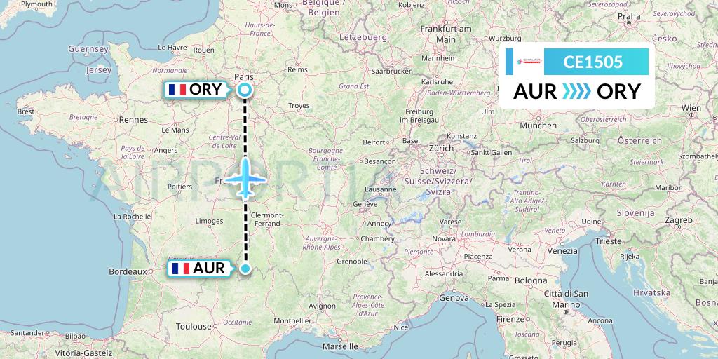 CE1505 Chalair Aviation Flight Map: Aurillac to Paris