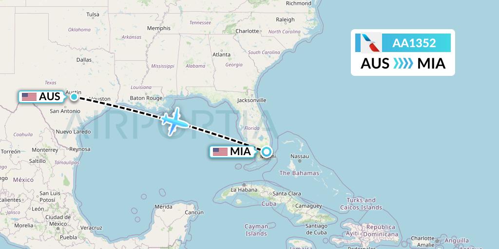 AA1352 American Airlines Flight Map: Austin to Miami
