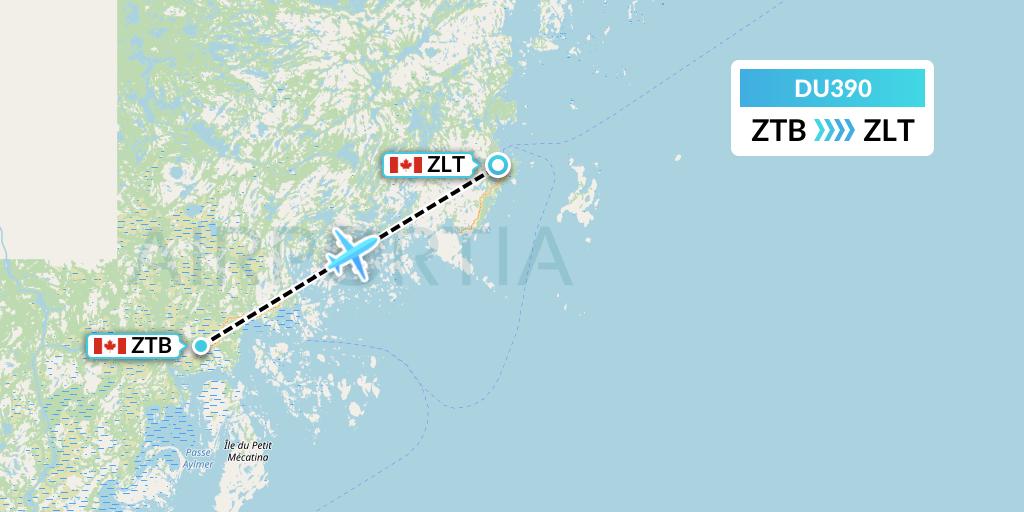 DU390 Sky Jet M.g. Inc Flight Map: Tete-a-la-Baleine to La Tabatiere