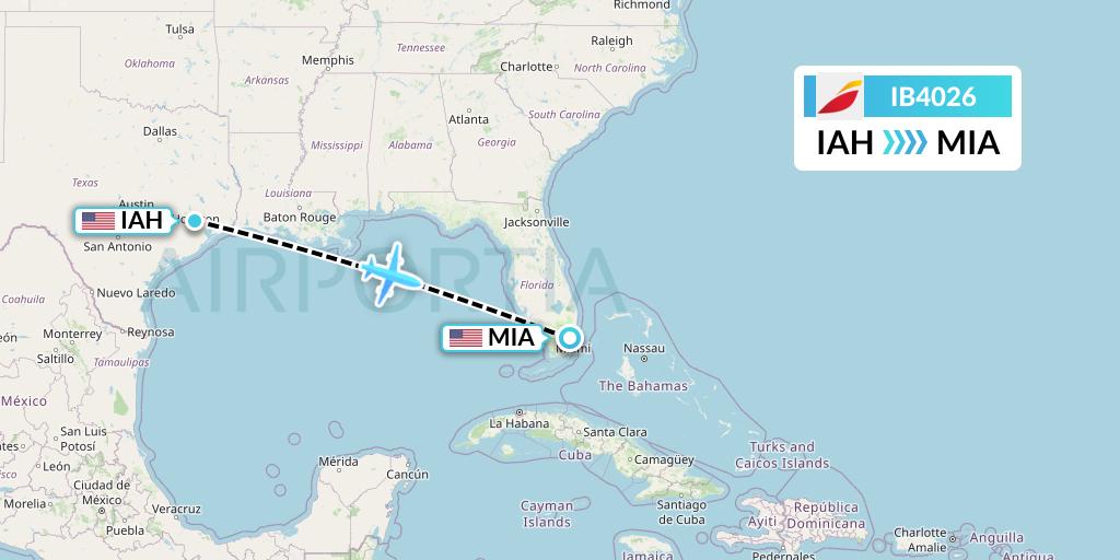 IB4026 Iberia Flight Map: Houston to Miami