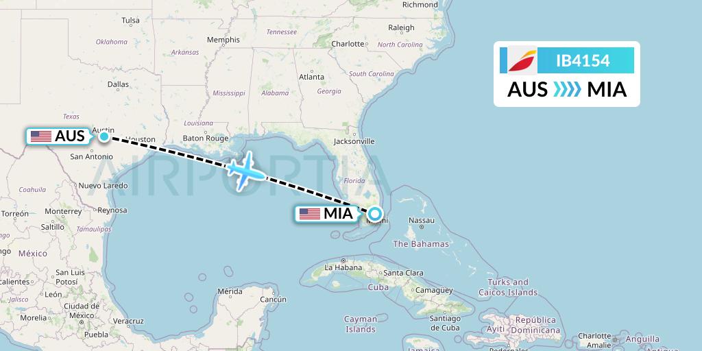 IB4154 Iberia Flight Map: Austin to Miami